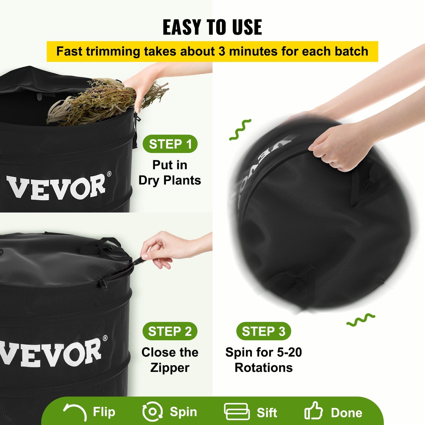 VEVOR Dry Trimmer Hand-held Trim Bag w/ Scissors Ratchet Hangers Bags Zip Ties
