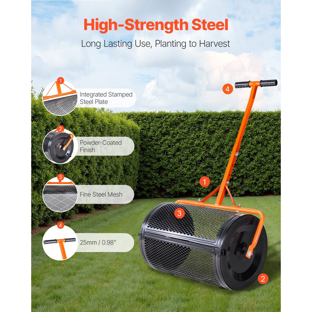 Compost Spreader 24 in Peat Moss Spreader with T-Shaped Handle for Yard