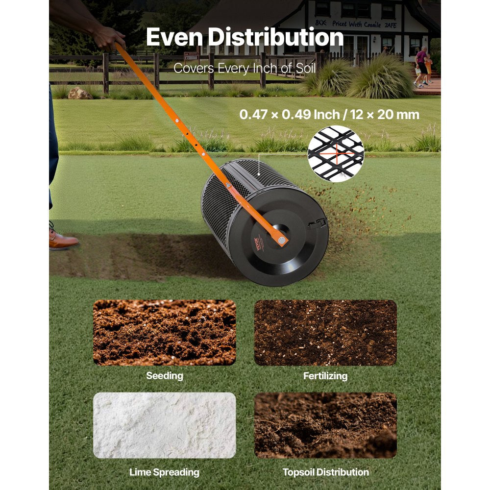 Compost Spreader 24 in Peat Moss Spreader with T-Shaped Handle for Yard