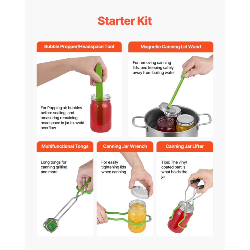 VEVOR Canning Supplies Starter Kit 11 Pieces Stainless Steel Water Bath Cannner