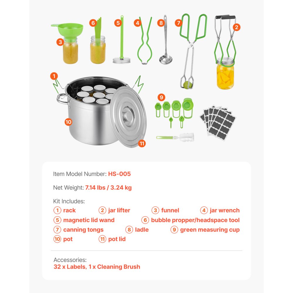 VEVOR Canning Supplies Starter Kit 11 Pieces Stainless Steel Water Bath Cannner