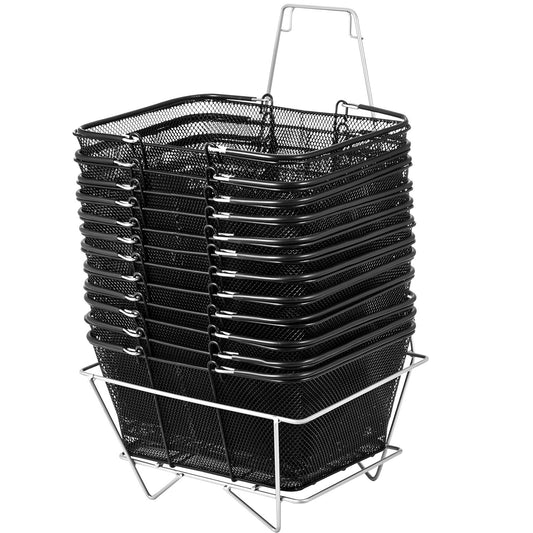 VEVOR 12PCS Shopping Baskets with Handles, Black Metal Shopping Basket, Portable