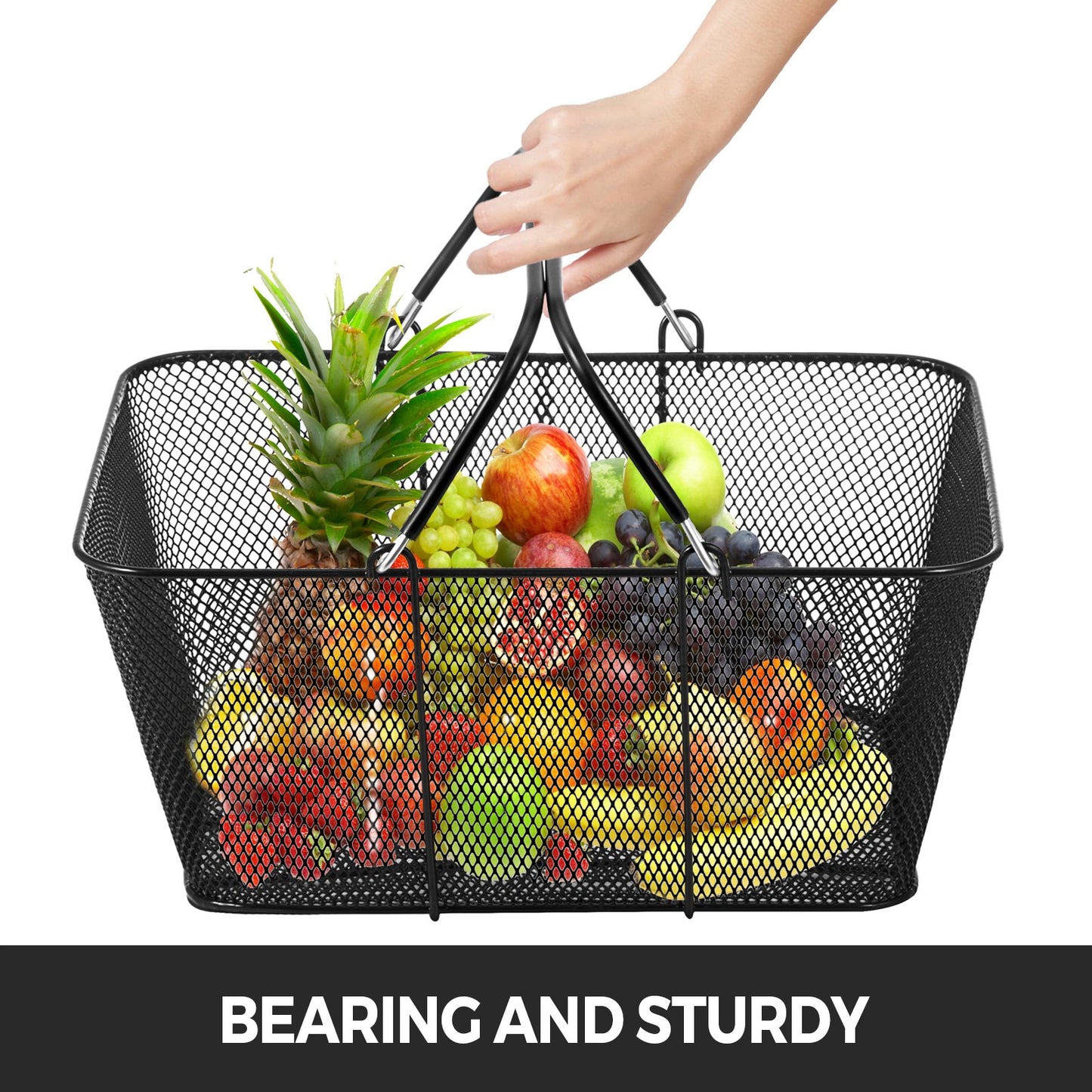 VEVOR 12PCS Shopping Baskets with Handles, Black Metal Shopping Basket, Portable