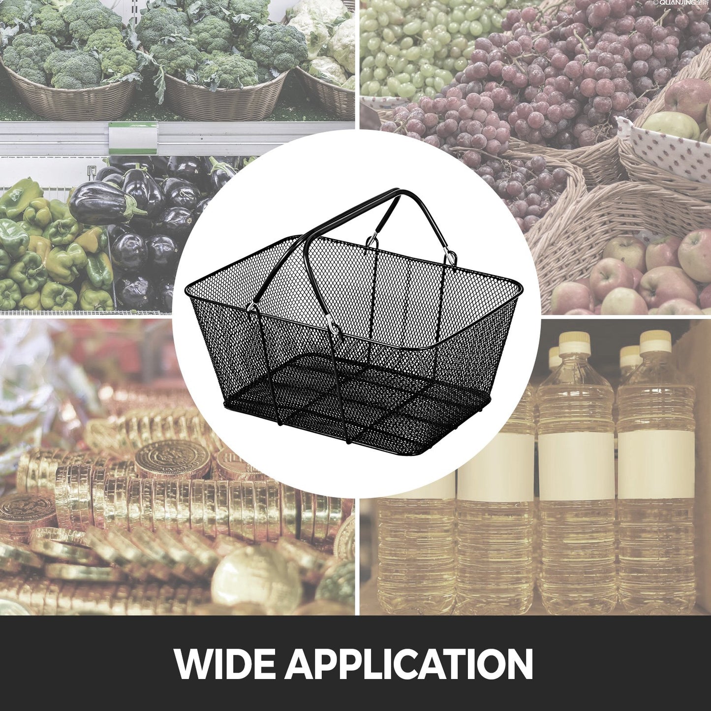 VEVOR 12PCS Shopping Baskets with Handles, Black Metal Shopping Basket, Portable