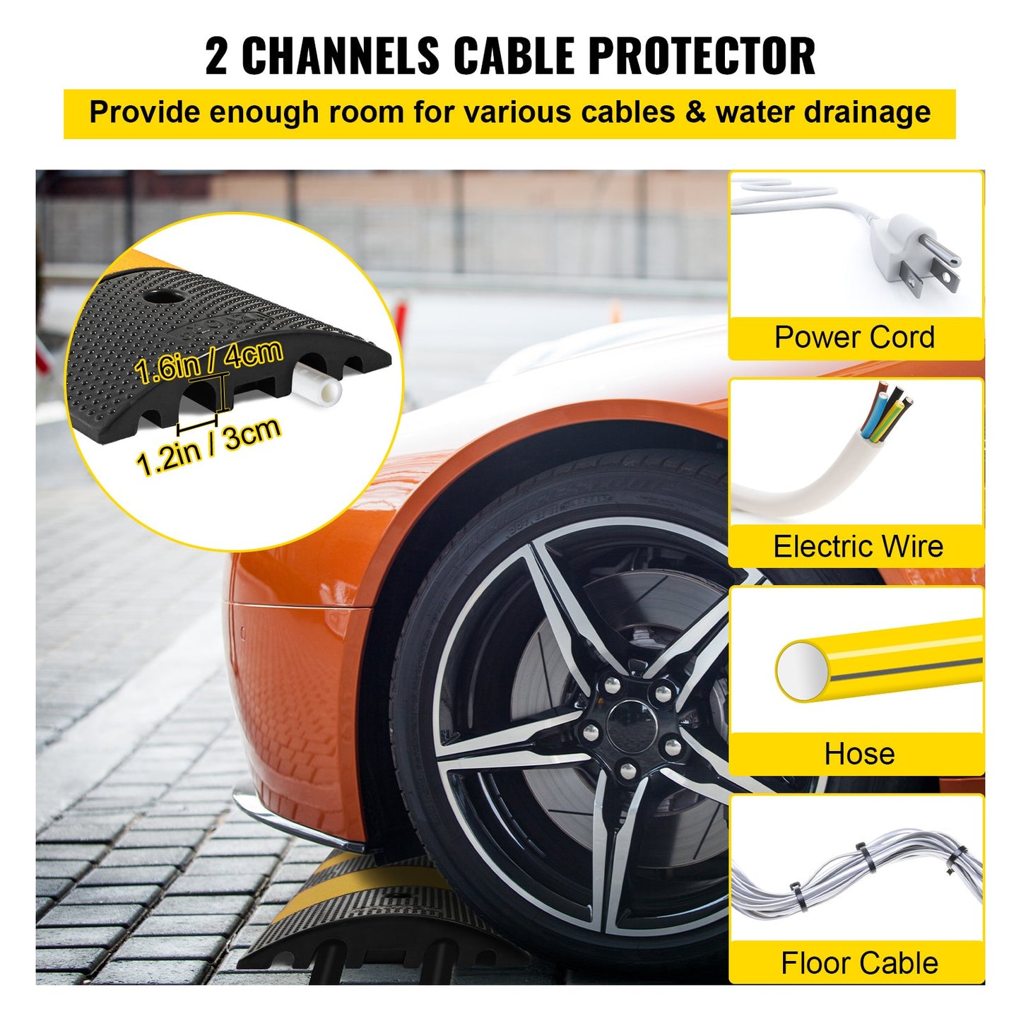 VEVOR 6 Feet Rubber Driveway Heavy Duty Cable Protector Ramp 72.8 x 12 x 2.4 Inch