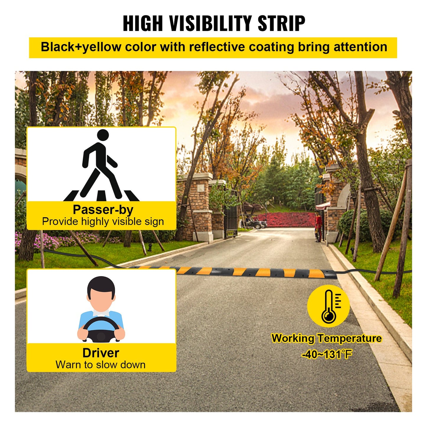 VEVOR 2pcs 6 Feet Rubber Driveway Modular Heavy Duty Speed 72.8 x 12 x 2.4 Inch