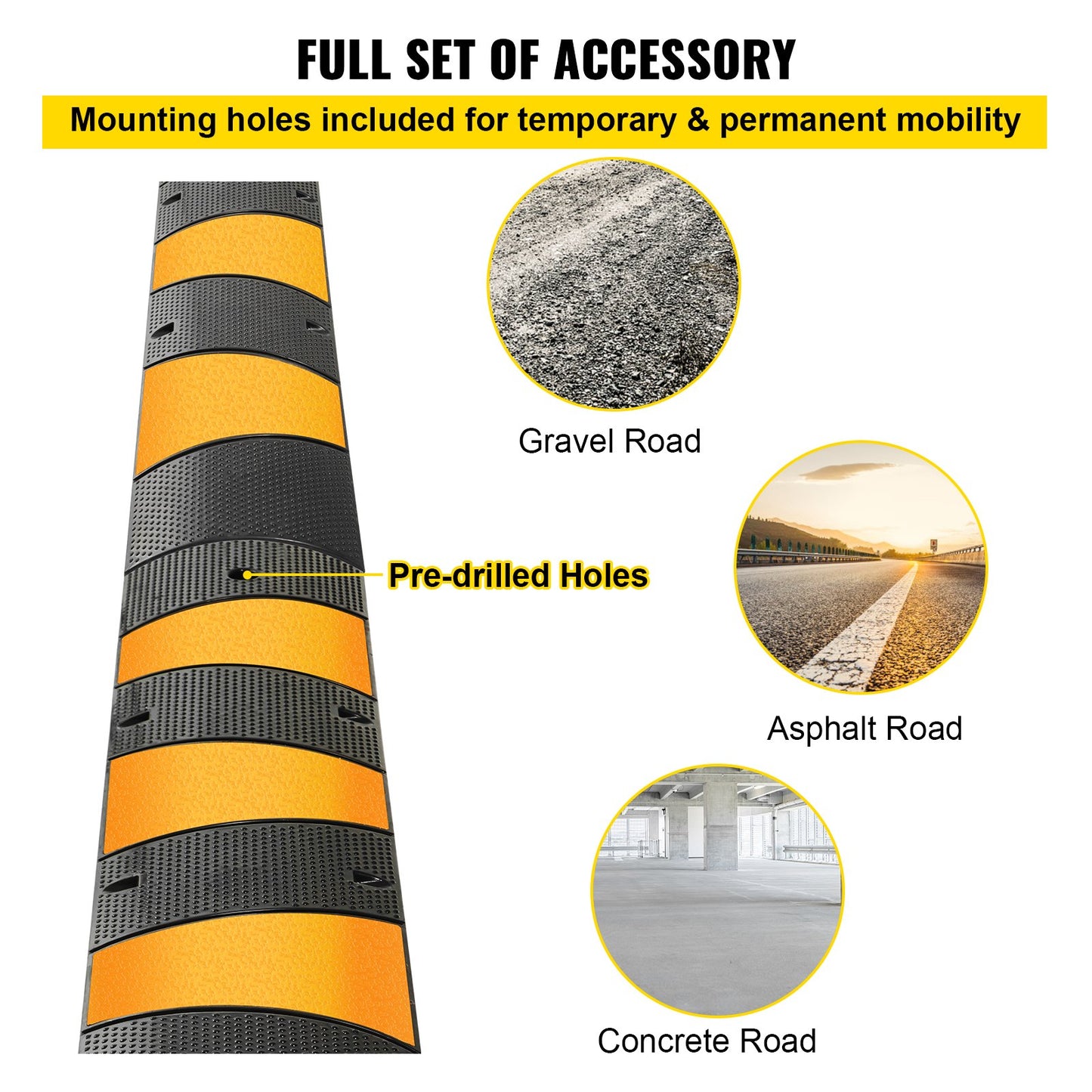 VEVOR 2pcs 6 Feet Rubber Driveway Modular Heavy Duty Speed 72.8 x 12 x 2.4 Inch