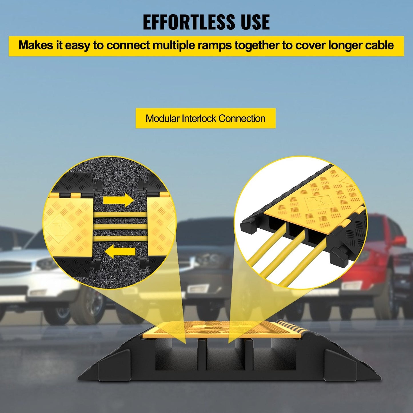 Heavy-Duty 3-Channel Cable Protector, 19,958 kg Capacity, 94.5 x 50 x 8 cm