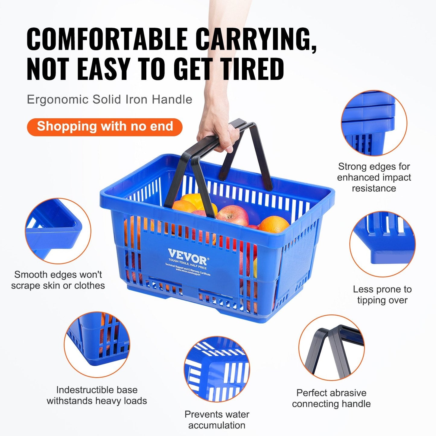 Set of 12 Durable 24L Plastic Shopping Baskets with Stand for Retail & Grocery