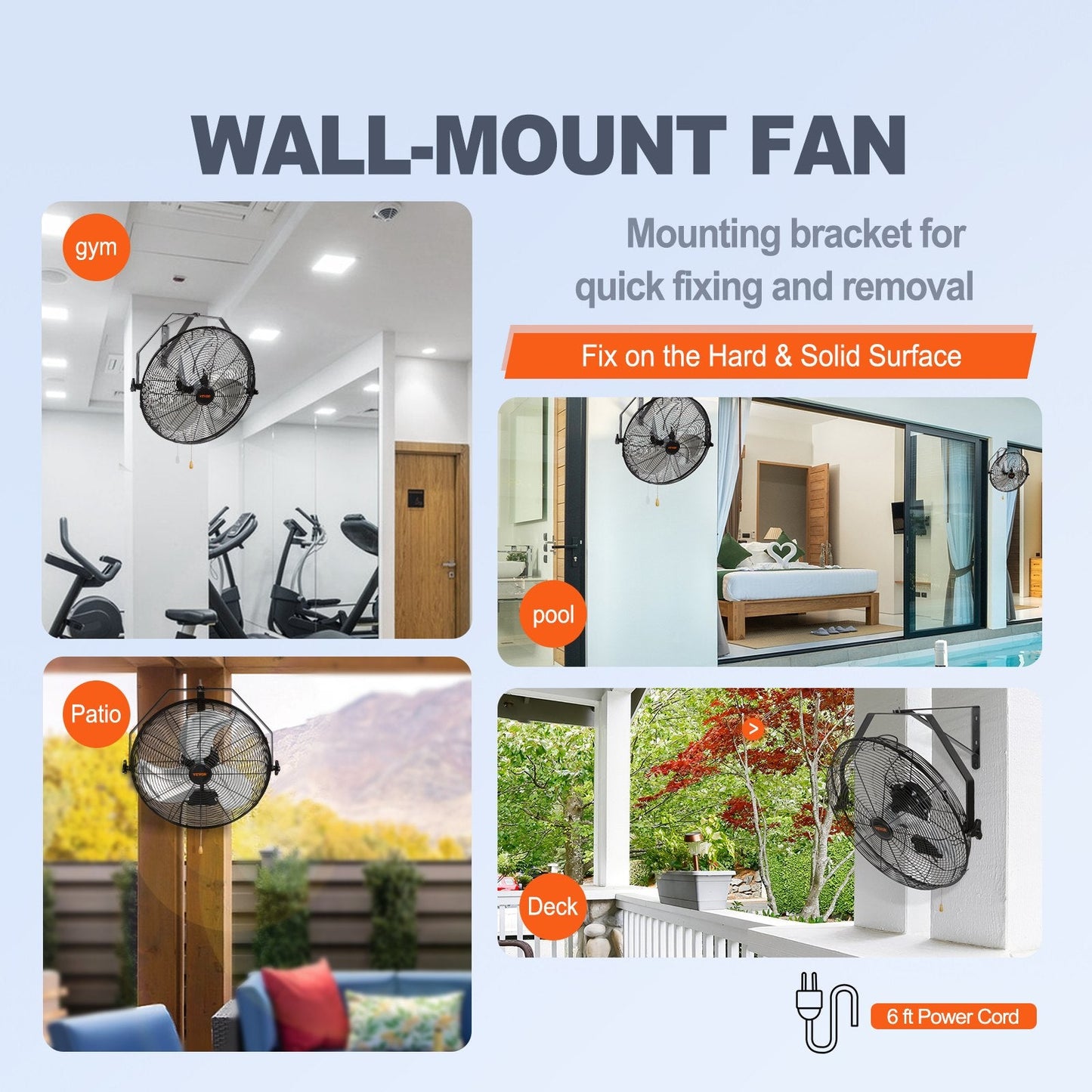 Industrial Wall Mount Fan, Waterproof, 3-Speed, 44.6 cm Blade, 6 kg, Powerful Airflow