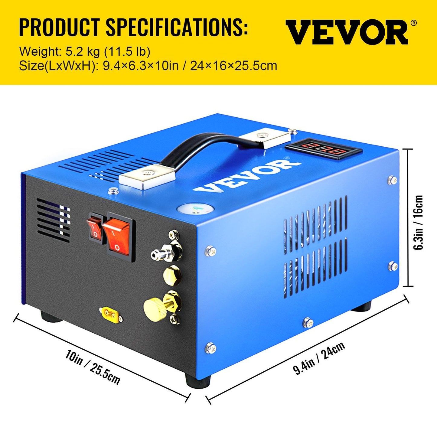 High-Pressure PCP Air Compressor 30MPa Manual-Stop 12V/220V with Adapter