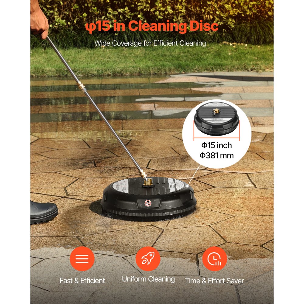 VEVOR 15" Pressure Washer Surface Cleaner 4000 Max PSI Plastic 2 Extended Wands