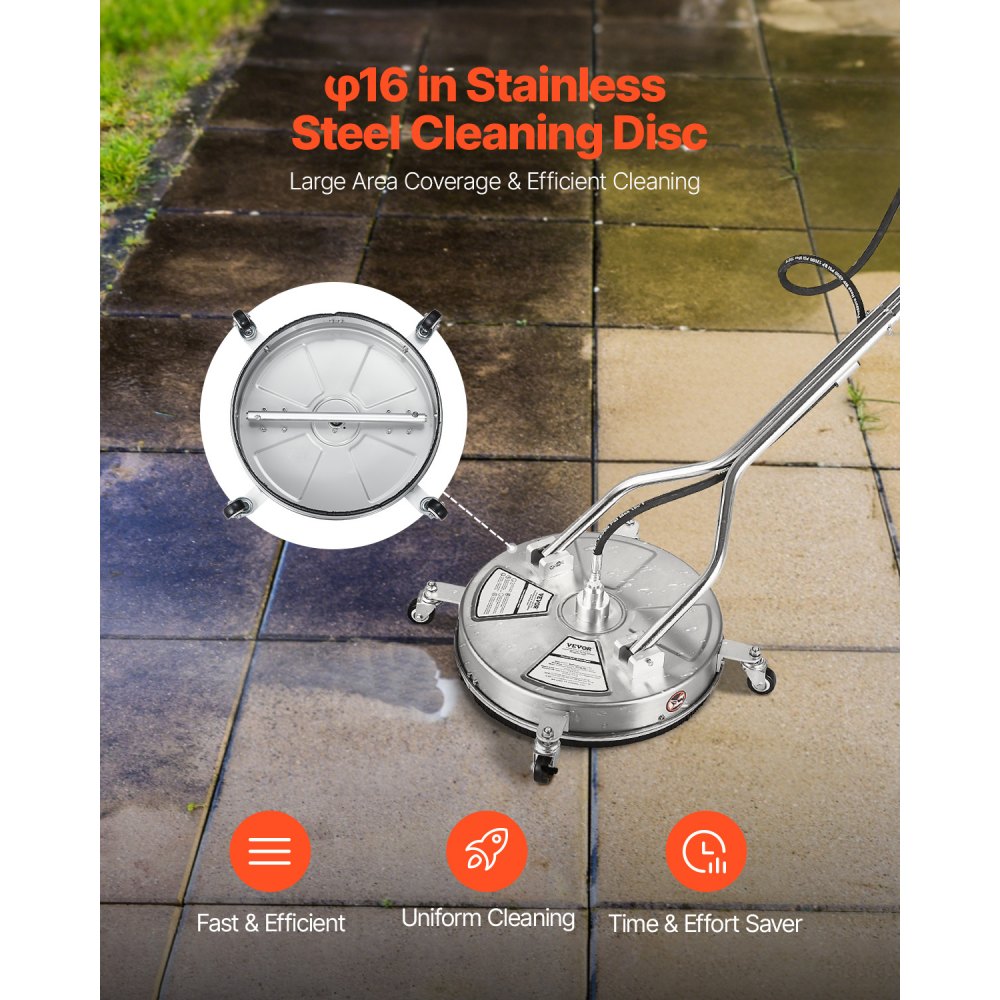 VEVOR 18" Pressure Washer Surface Cleaner 4 Wheels Dual Handle 4000 Max PSI