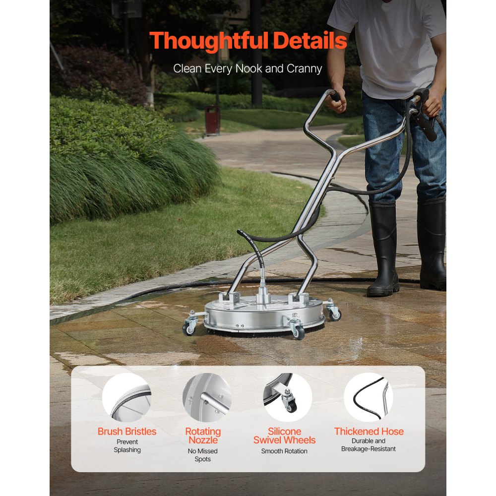 VEVOR 18" Pressure Washer Surface Cleaner 4 Wheels Dual Handle 4000 Max PSI