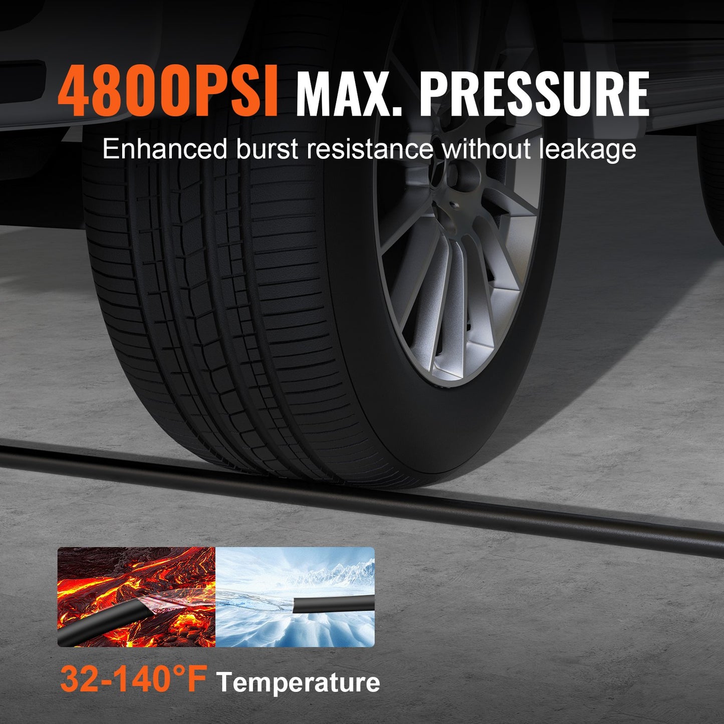 VEVOR Pressure Washer Hose, 100FT, Kink Free 3/8"-φ14.8 Male, 3/8"-φ15 Female For