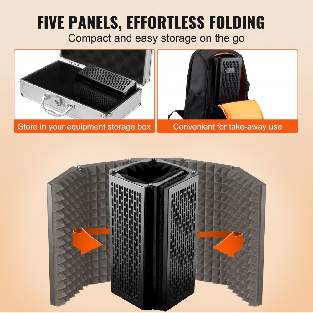 VEVOR Microphone Isolation Shield 5-Panel with Pop Filter Floor Tripod Stand