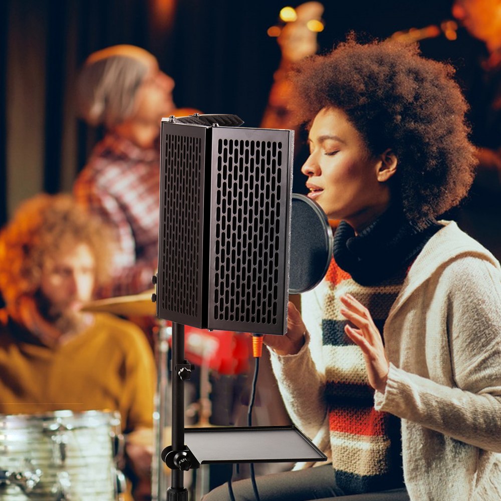 VEVOR Microphone Isolation Shield 5-Panel with Pop Filter Floor Tripod Stand