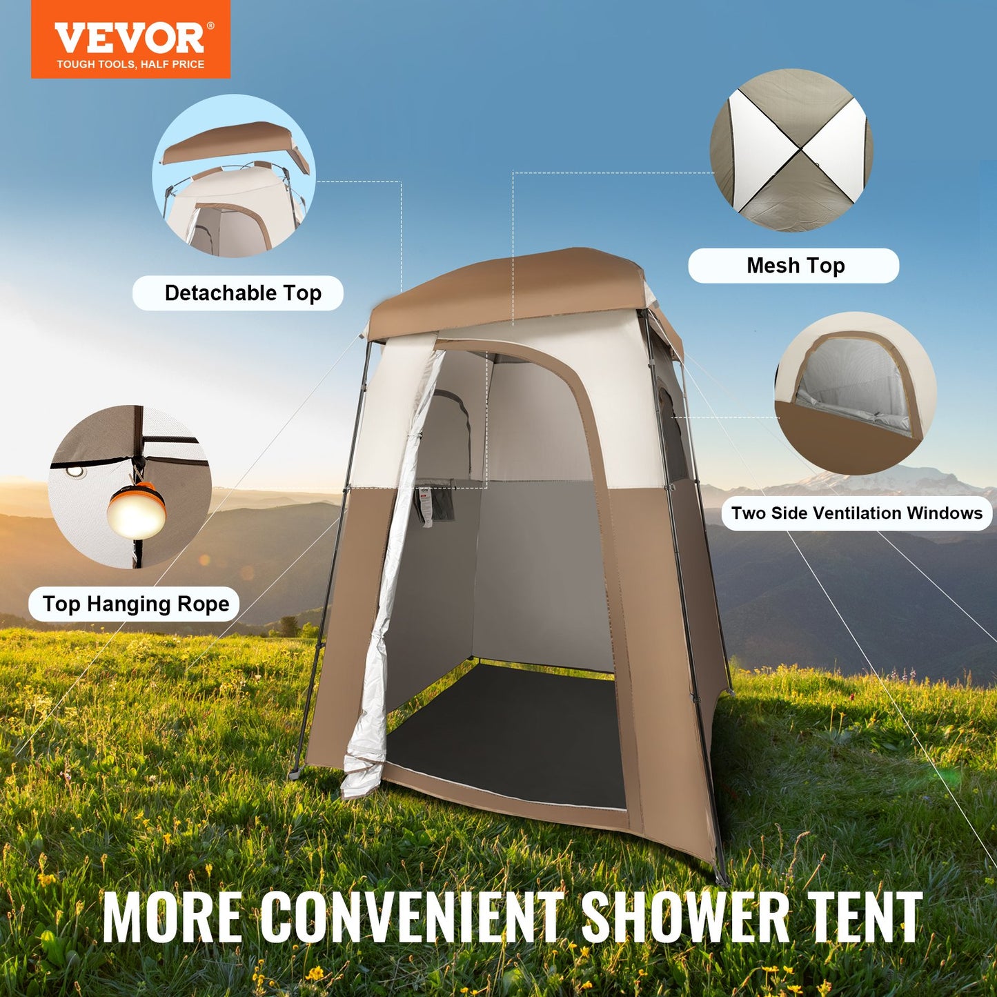 VEVOR Camping Shower Tent, 66" x 66" x 87" 1 Room Oversize Outdoor Portable Shelter,