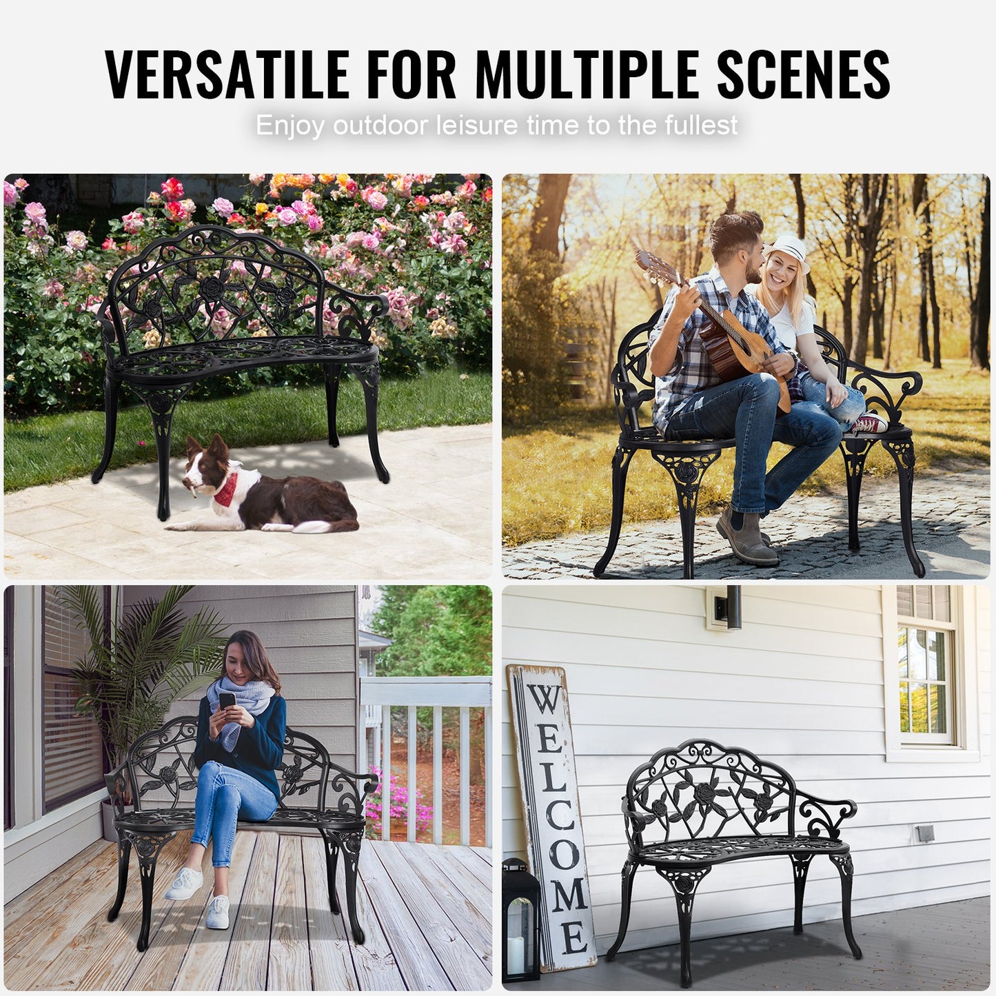 VEVOR Outdoor Bench, 38.8 inches Metal Garden Bench for Outdoors, 480 lbs Load Capacity