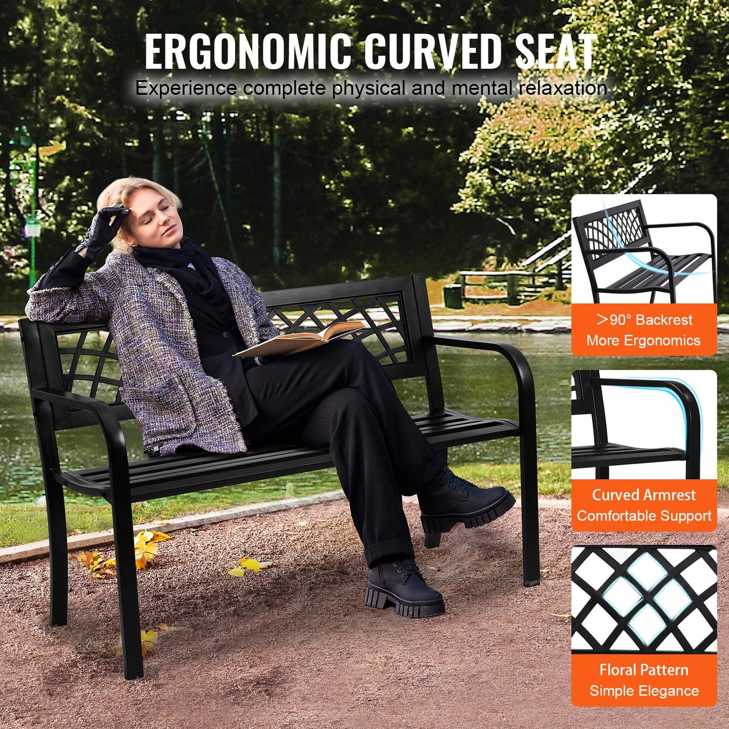 VEVOR Outdoor Bench, 46 inches Metal Garden Bench for Outdoors, 480 lbs Load Capacity