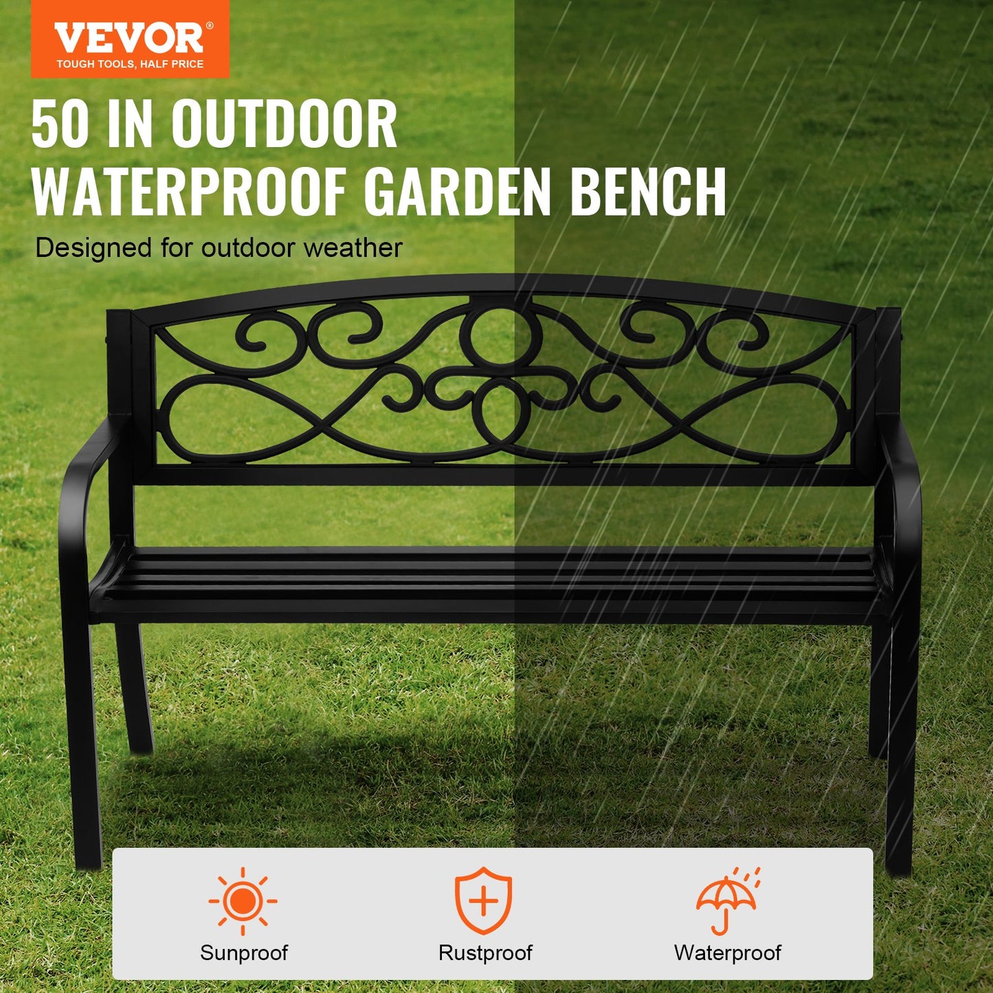 VEVOR Outdoor Bench, 50 inches Metal Garden Bench for Outdoors, 550 lbs Load Capacity