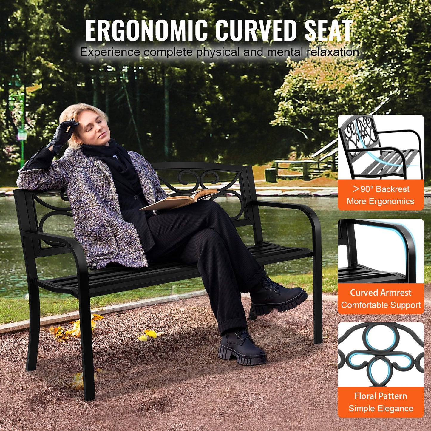 VEVOR Outdoor Bench, 50 inches Metal Garden Bench for Outdoors, 550 lbs Load Capacity
