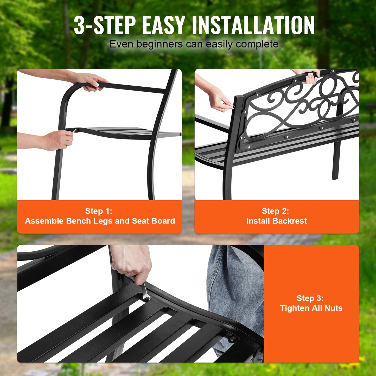 VEVOR Outdoor Bench, 50 inches Metal Garden Bench for Outdoors, 550 lbs Load Capacity