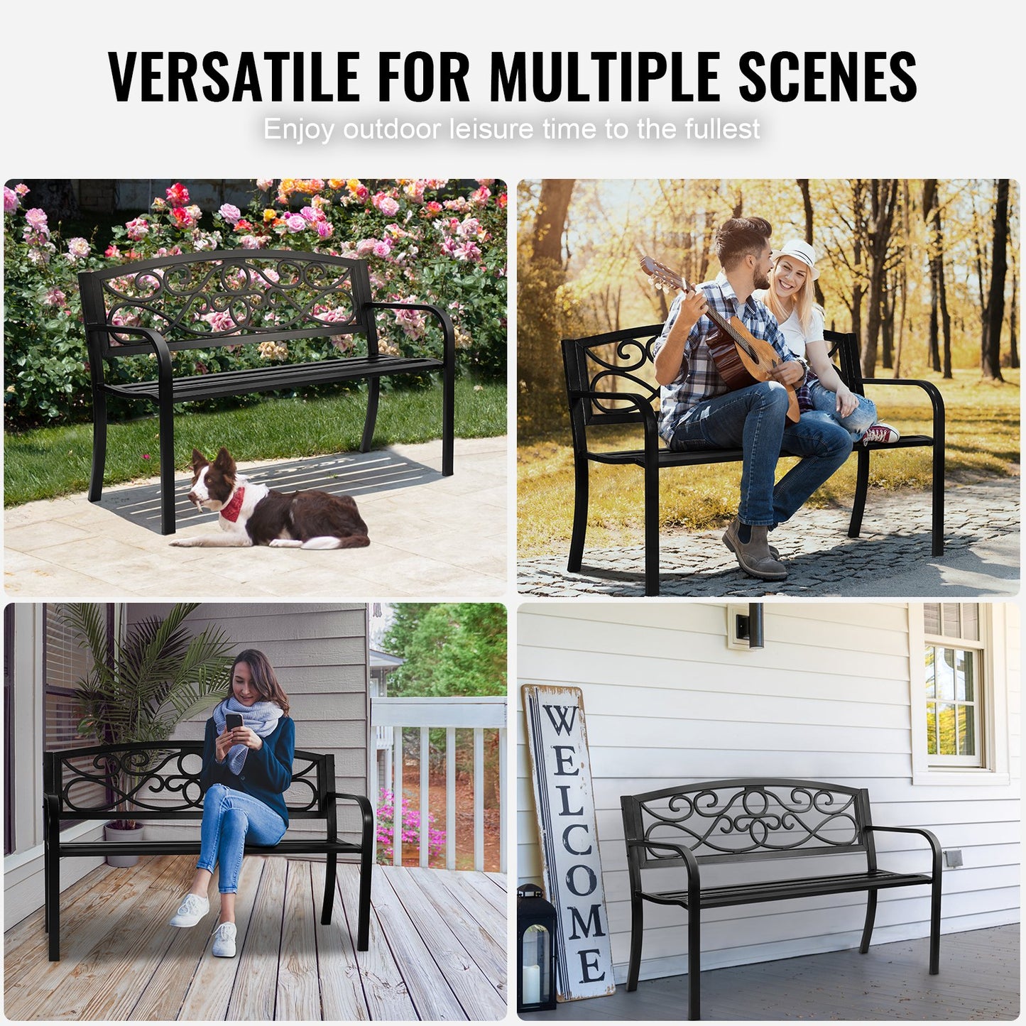 VEVOR Outdoor Bench, 50 inches Metal Garden Bench for Outdoors, 550 lbs Load Capacity