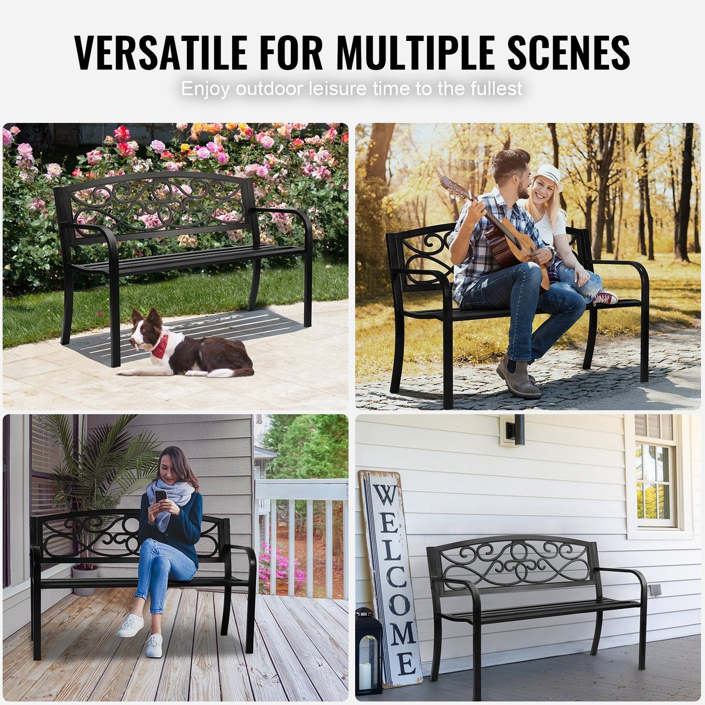 Durable 1.27m Metal Garden Bench with 250kg Load Capacity for Outdoor Spaces