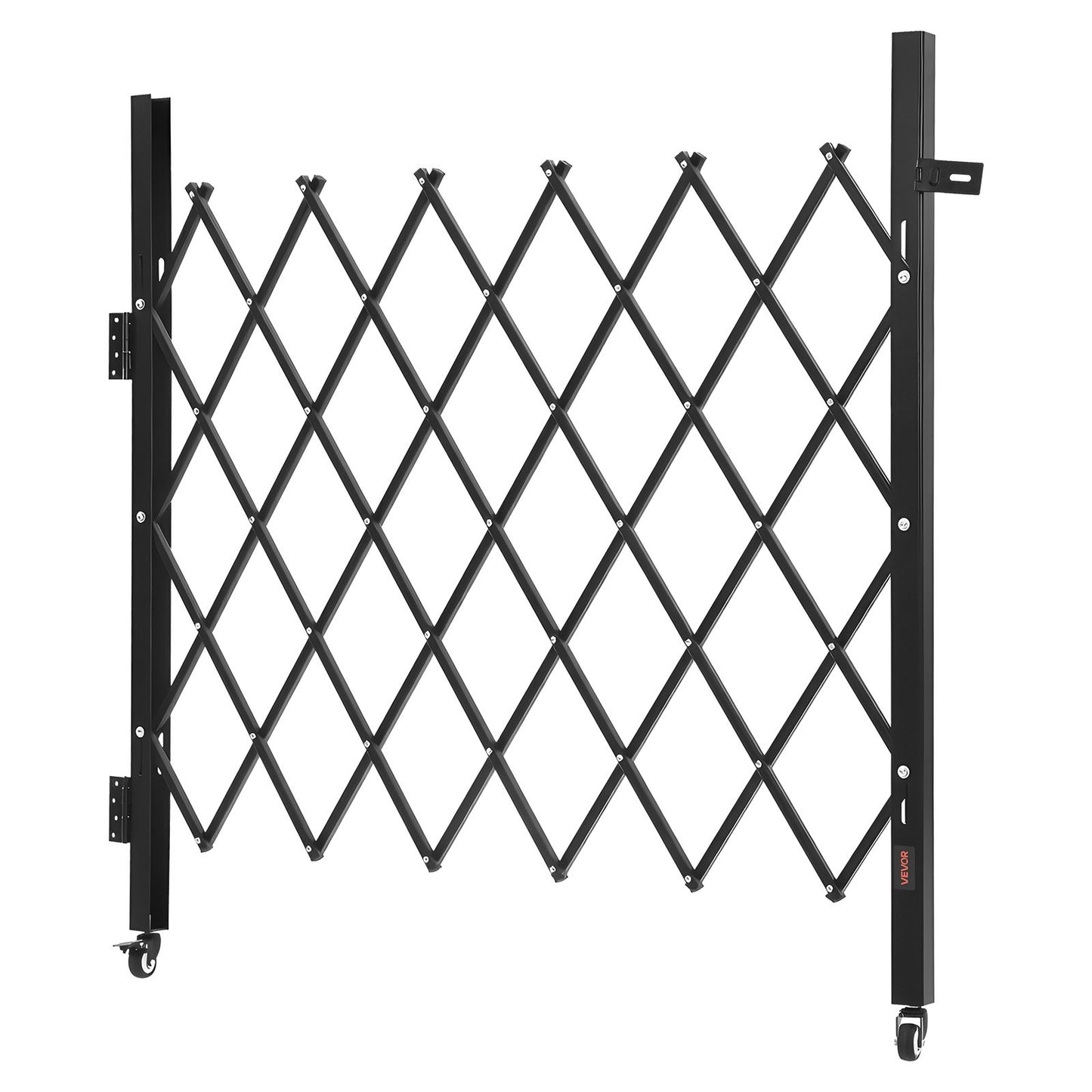 Single Folding Security Gate, Lockable Scissor Gate with 360° Swivel Casters, Outdoor Barricade Steel Retractable Gates, for Entry Security, Garage, Warehouse & Pool, 1100 x 1310 mm (W x H)