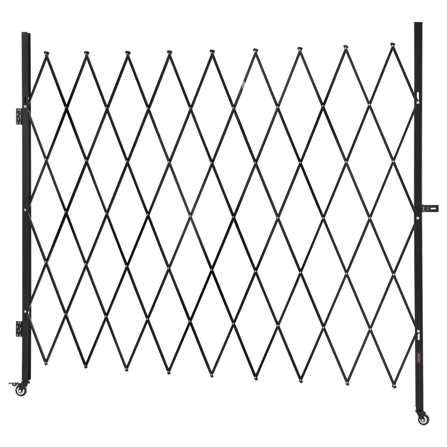 Single Folding Security Gate, Lockable Scissor Gate with 360° Swivel Casters, Outdoor Barricade Steel Retractable Gates, for Entry Security, Garage, Warehouse & Pool, 2200 x 2205 mm (W x H)