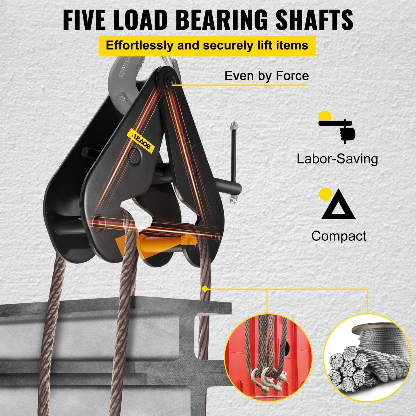 1 Ton (1000 kg) Black Steel Beam Lifting Clamp with Wide Opening and Manual Rod