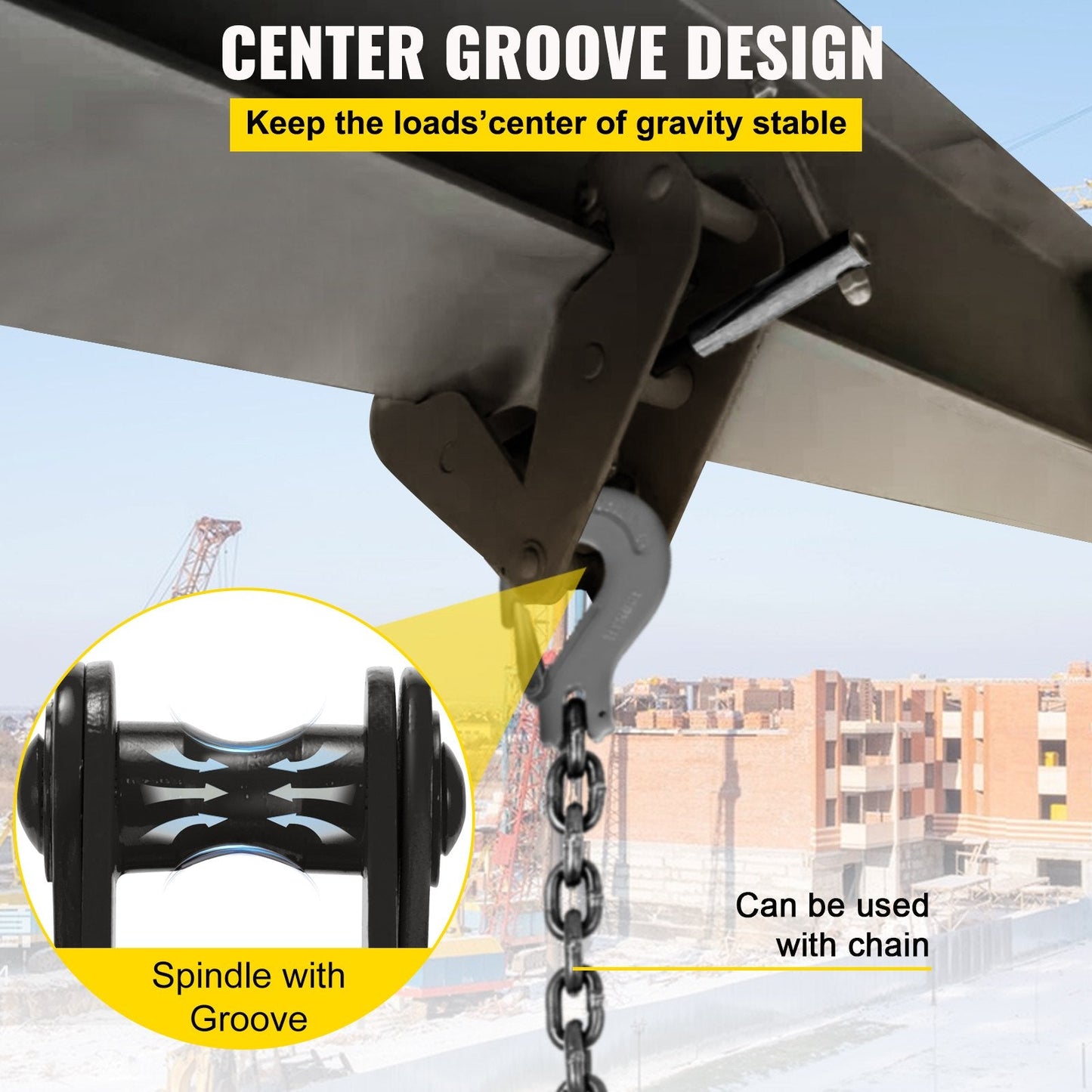 1 Ton (1000 kg) Black Steel Beam Lifting Clamp with Wide Opening and Manual Rod