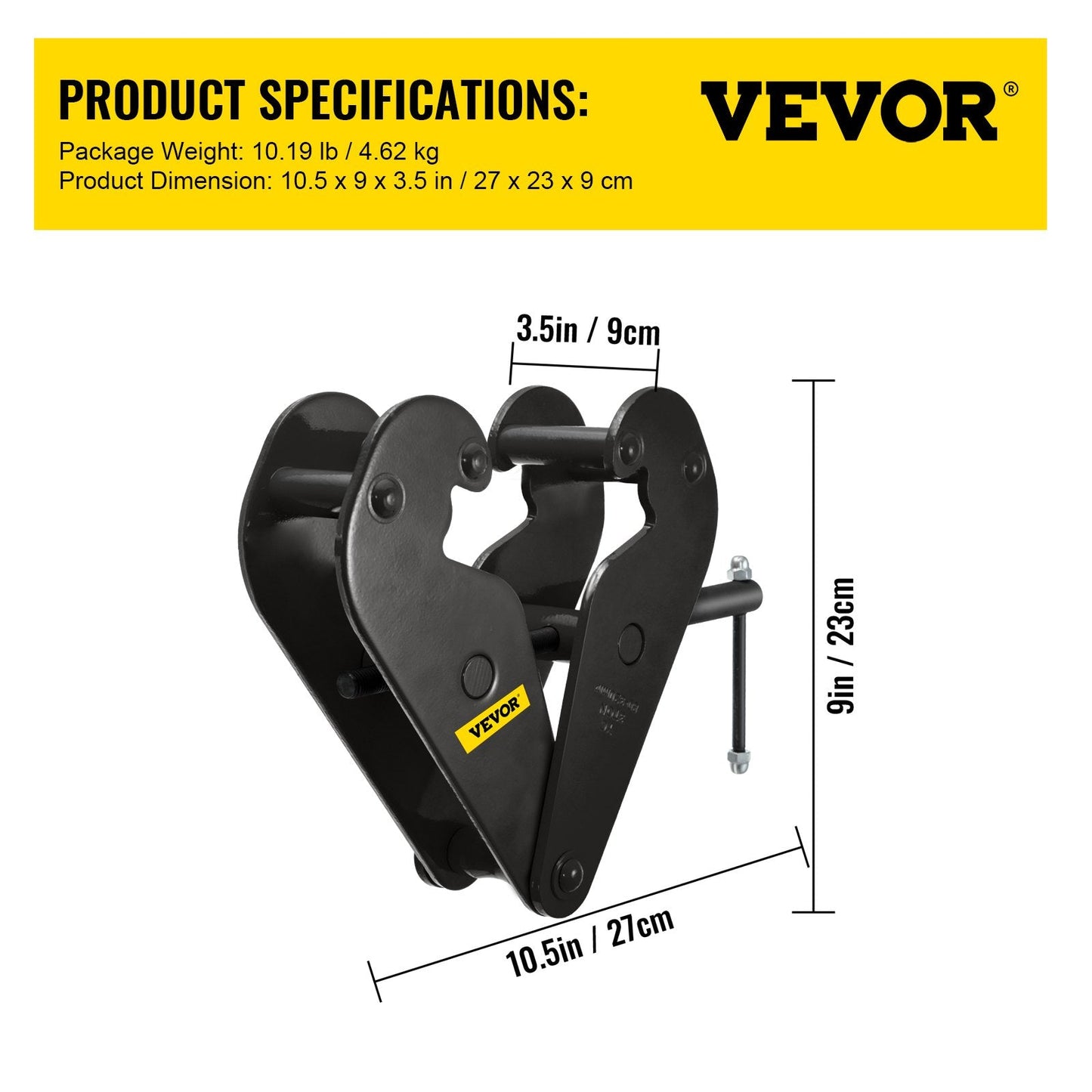 1 Ton (1000 kg) Black Steel Beam Lifting Clamp with Wide Opening and Manual Rod