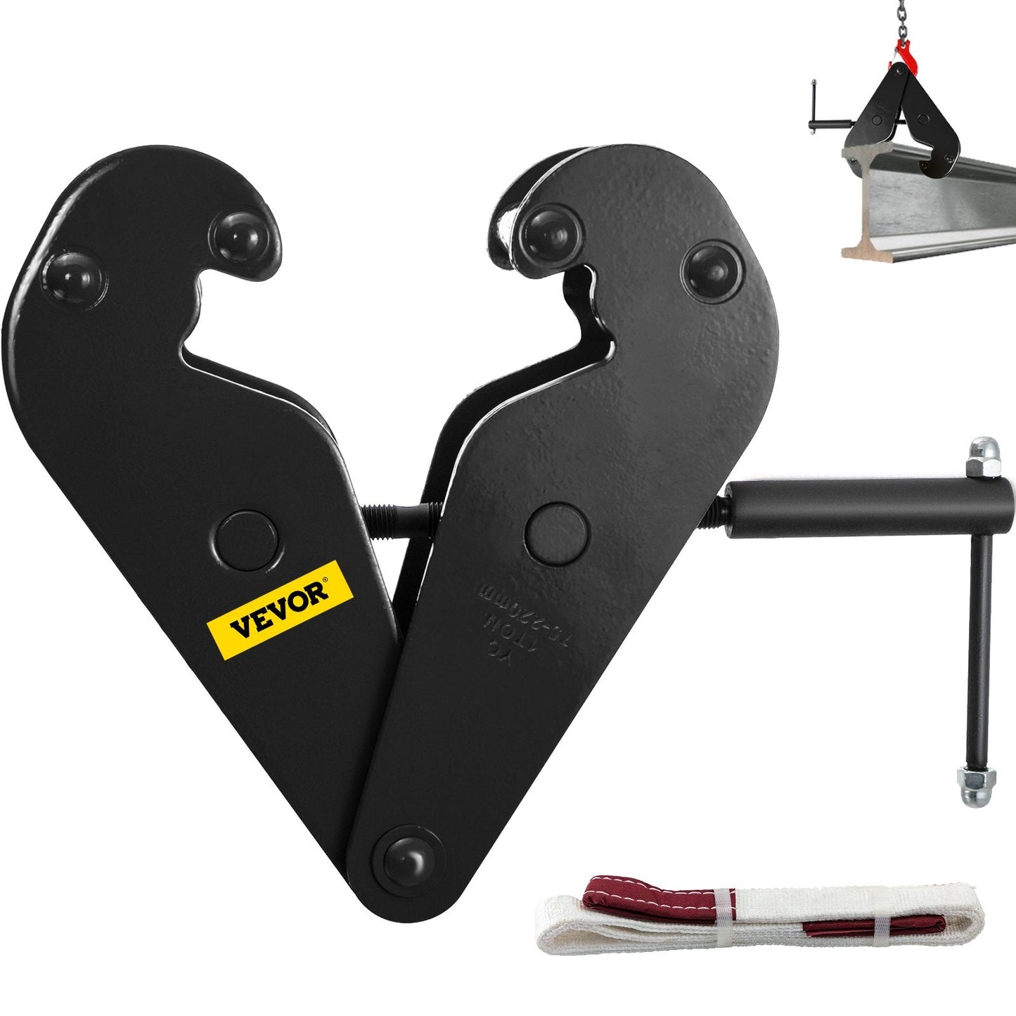 1 Ton (1000 kg) Black Steel Beam Lifting Clamp with Wide Opening and Manual Rod