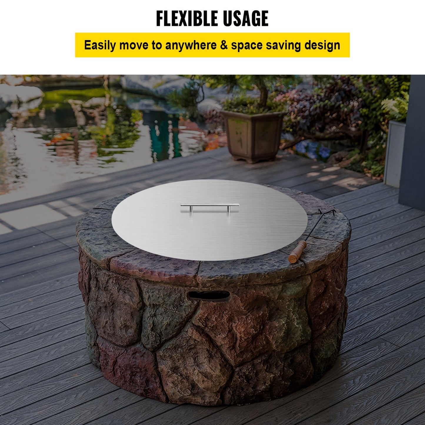 VEVOR Fire Pit Lid Round 20 Inch Fire Pit Ring Lid 1.5 mm Thick 304 Stainless Steel