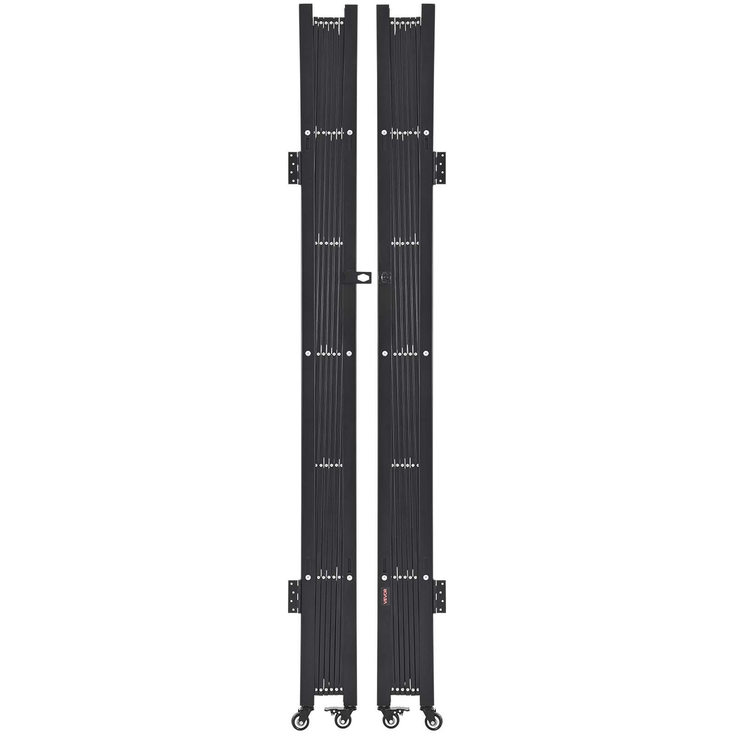 Double Folding Security Gate, Lockable Scissor Gate with 360° Swivel Casters, Outdoor Barricade Steel Retractable Gates, for Entry Security, Garage, Warehouse & Pool, 3940 x 2205 mm (W x H)