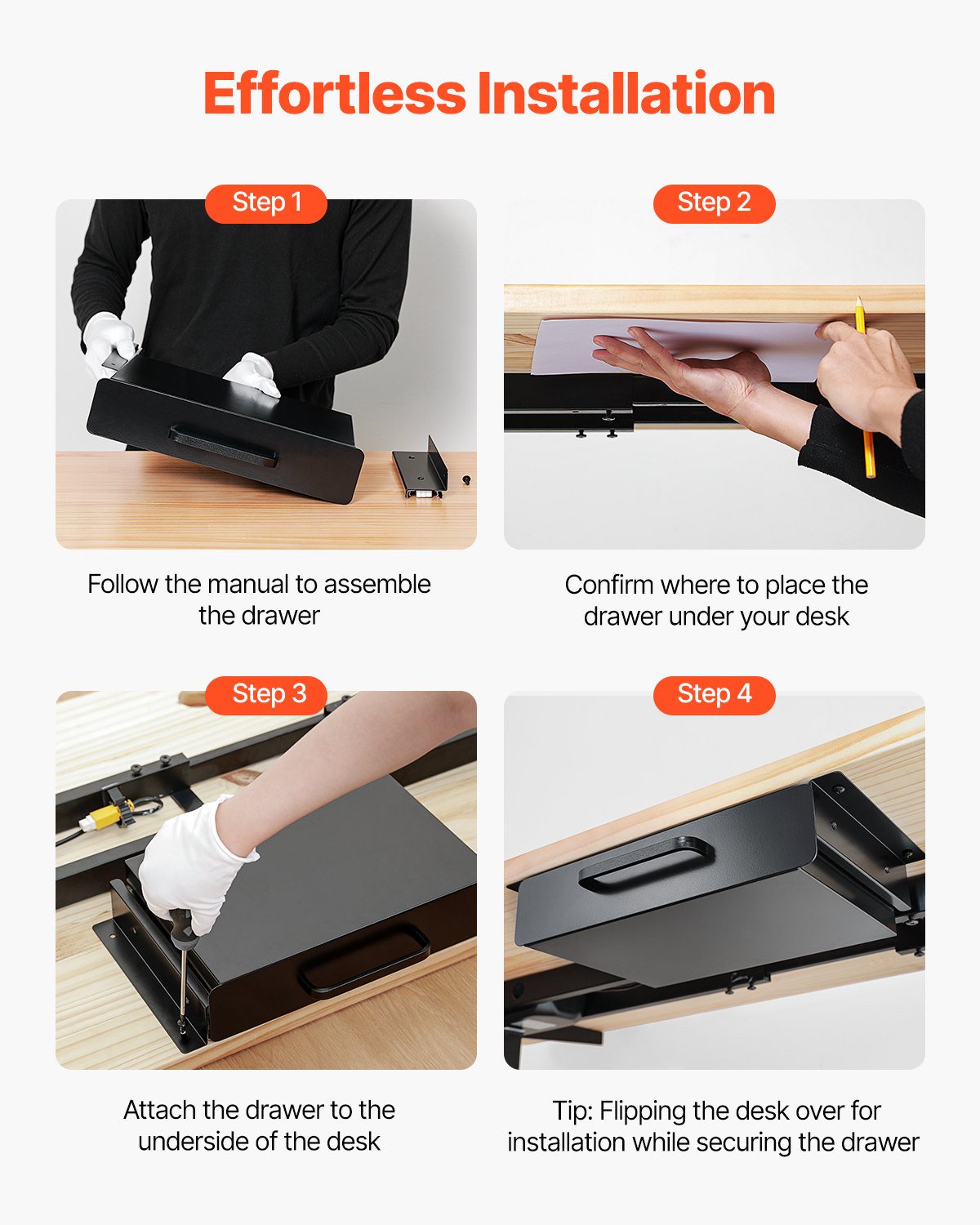 VEVOR 33 cm Under Desk Drawer Organizer Slide-out Drawer Space Saver Home Office