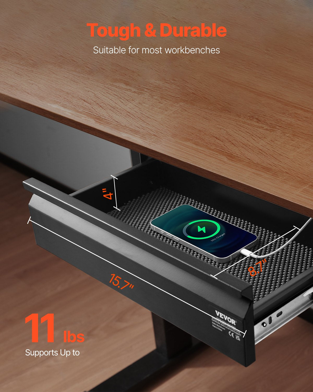 VEVOR 40 cm Under Desk Drawer Organizer Slide-out Drawer Space Saver Home Office