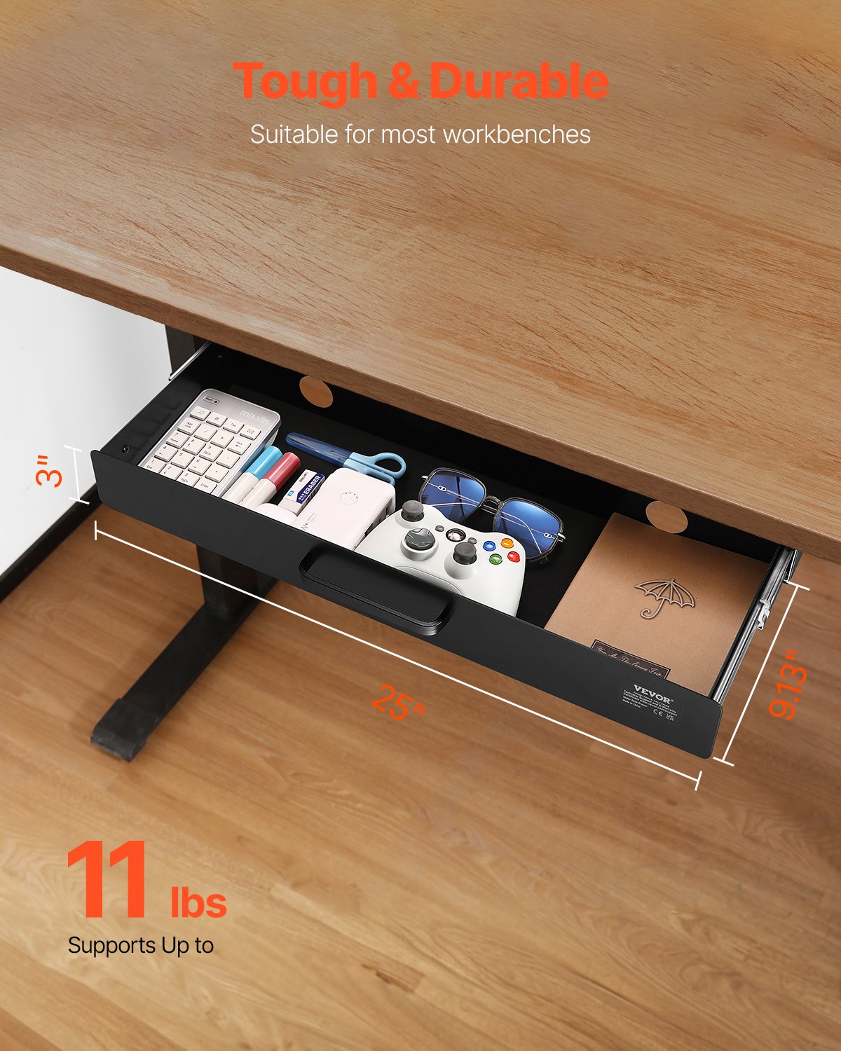VEVOR 58 cm Under Desk Drawer Organizer Slide-out Drawer Space Saver Home Office
