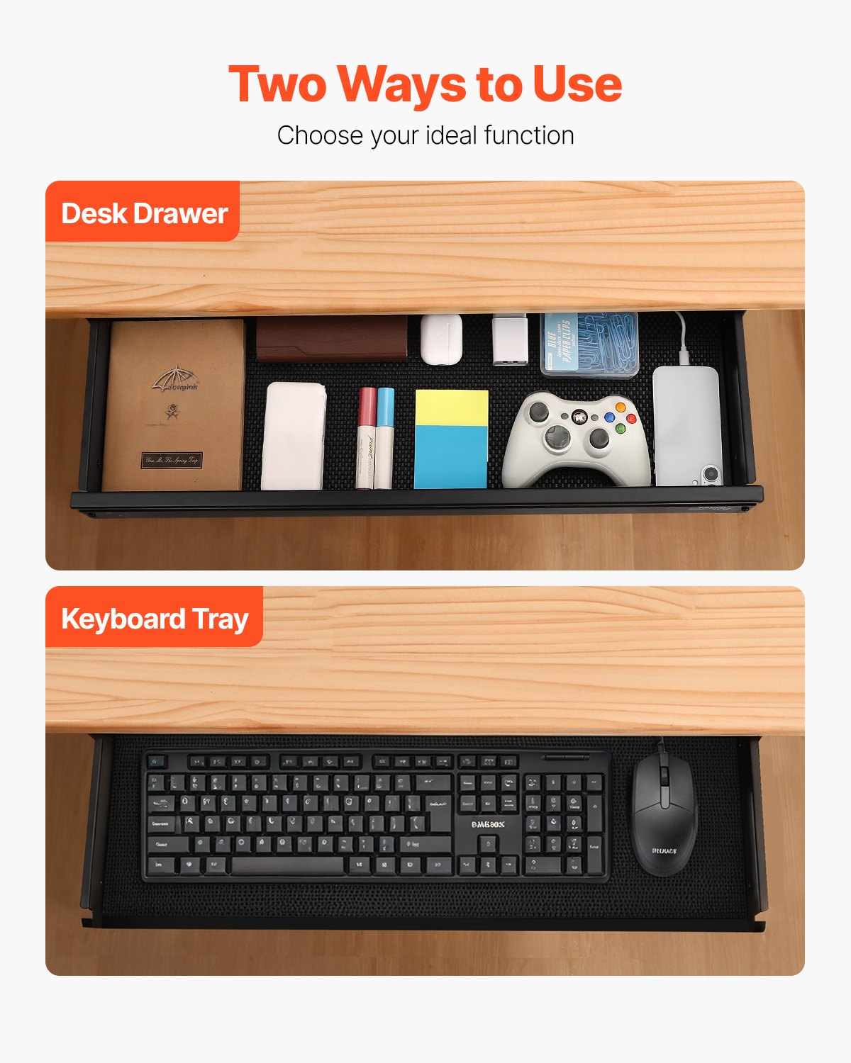 VEVOR 68 cm Under Desk Drawer Organizer Slide-out Drawer Space Saver Home Office