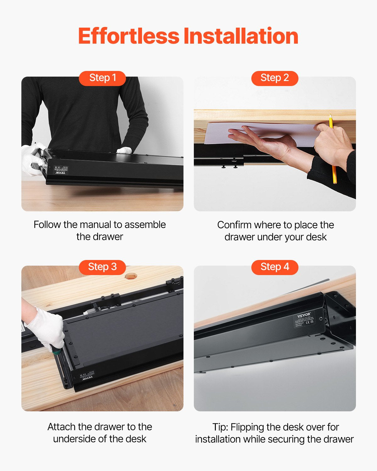 VEVOR 68 cm Under Desk Drawer Organizer Slide-out Drawer Space Saver Home Office