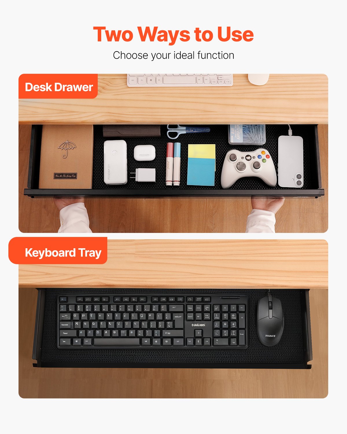 VEVOR 33" Under Desk Drawer Organizer Slide-out Drawer Space Saver Home Office