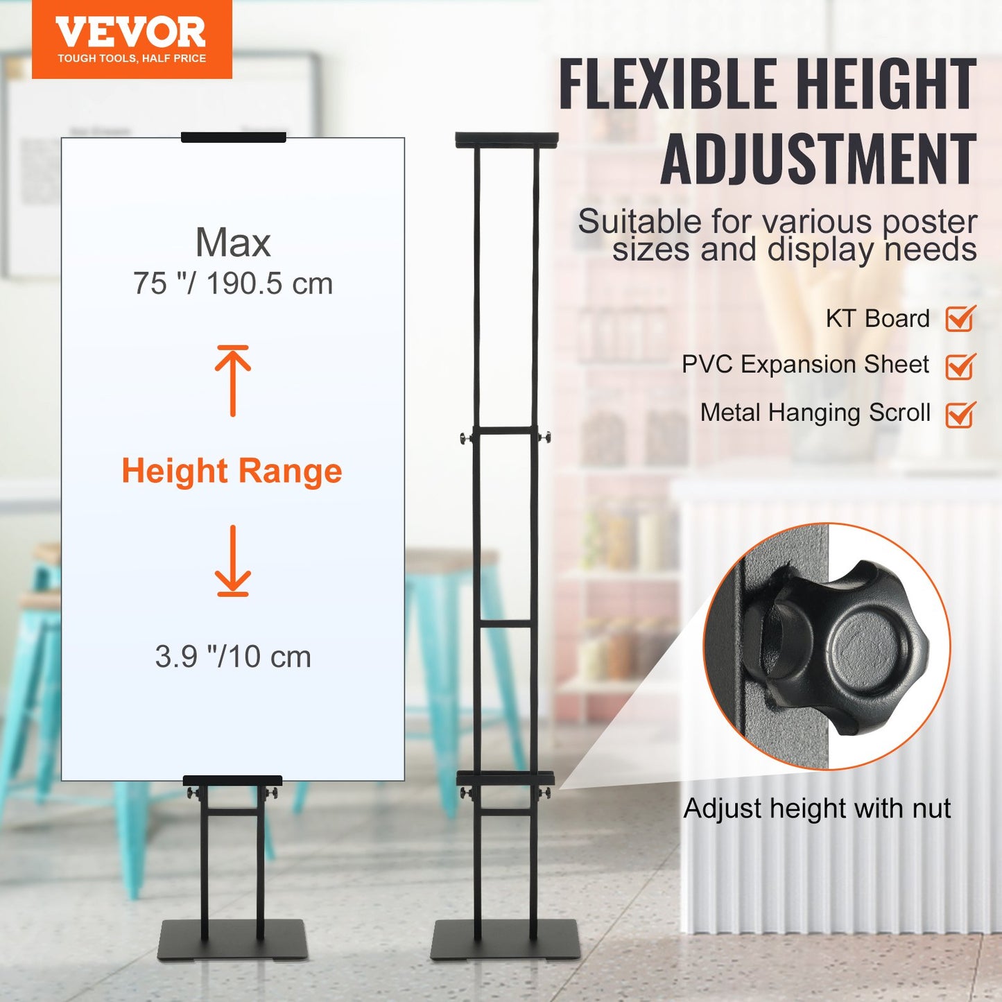 VEVOR Poster Stand, Adjustable Height Up to 75", Double-Sided Heavy Duty Pedestal