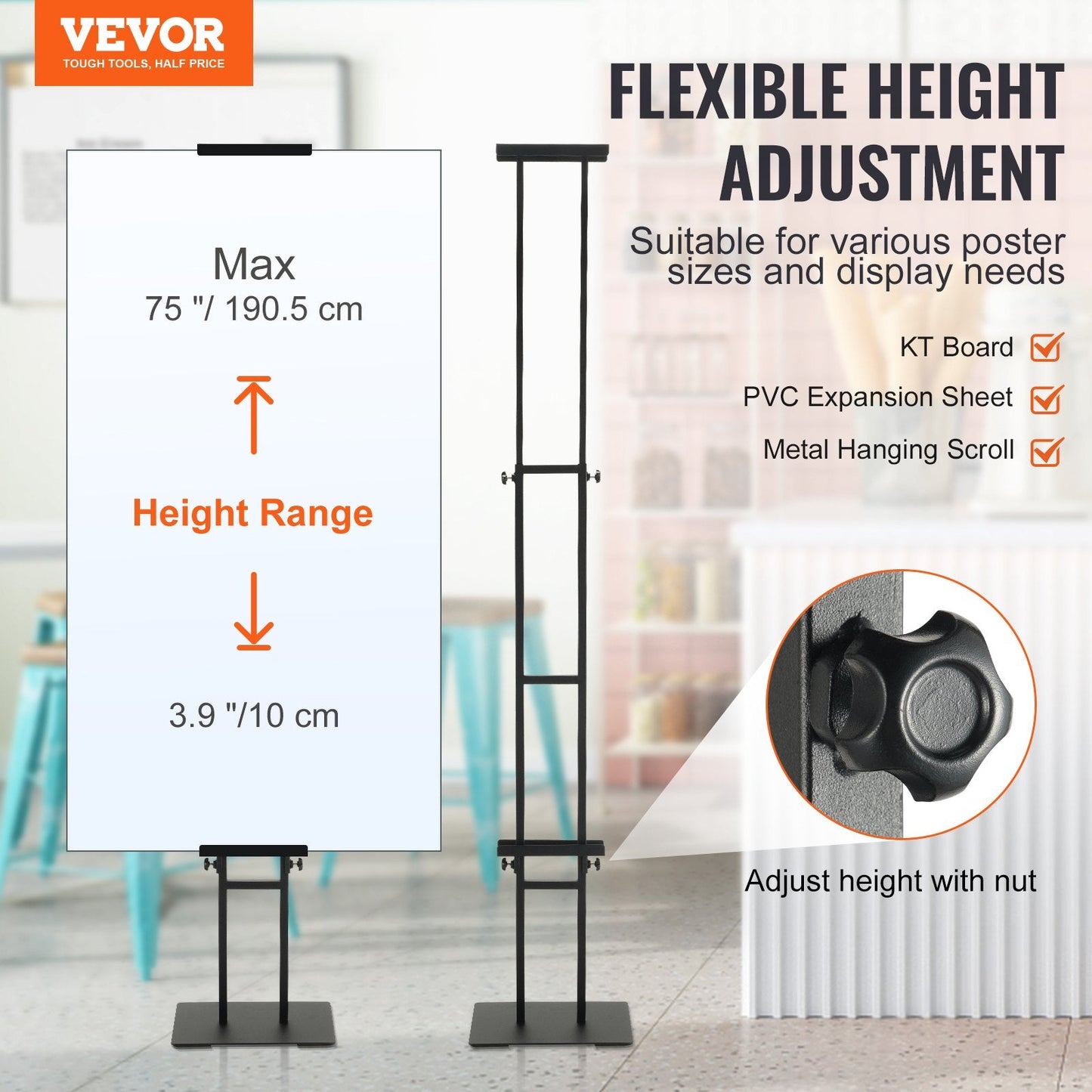 Adjustable Double-Sided Poster Stand with Shock-Absorbing Base, 1.9m Height