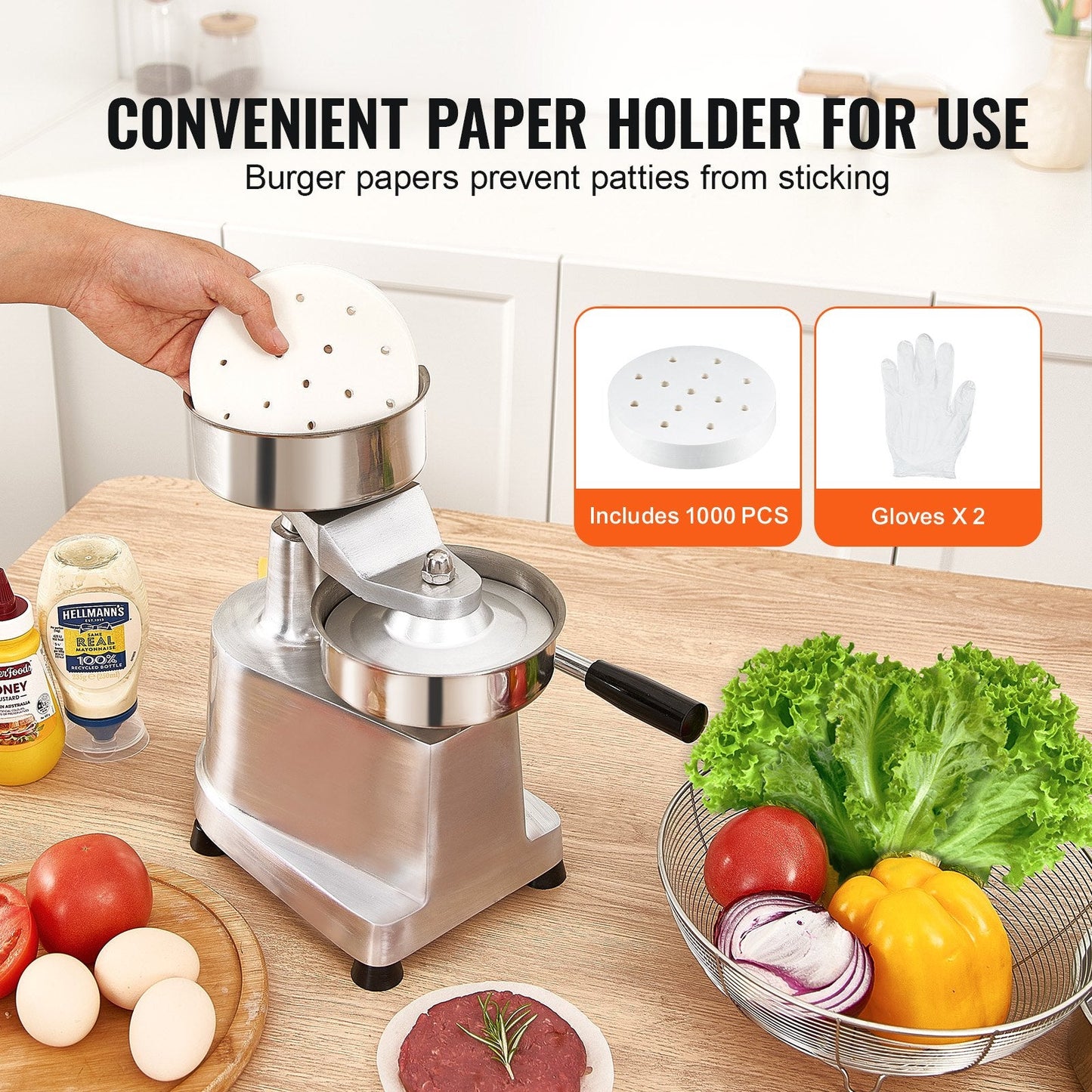 Heavy-Duty Stainless Steel Burger Press, 13cm Patty Maker with Papers