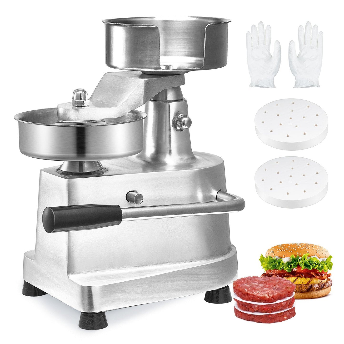 Heavy-Duty Stainless Steel Burger Press, 13cm Patty Maker with Papers
