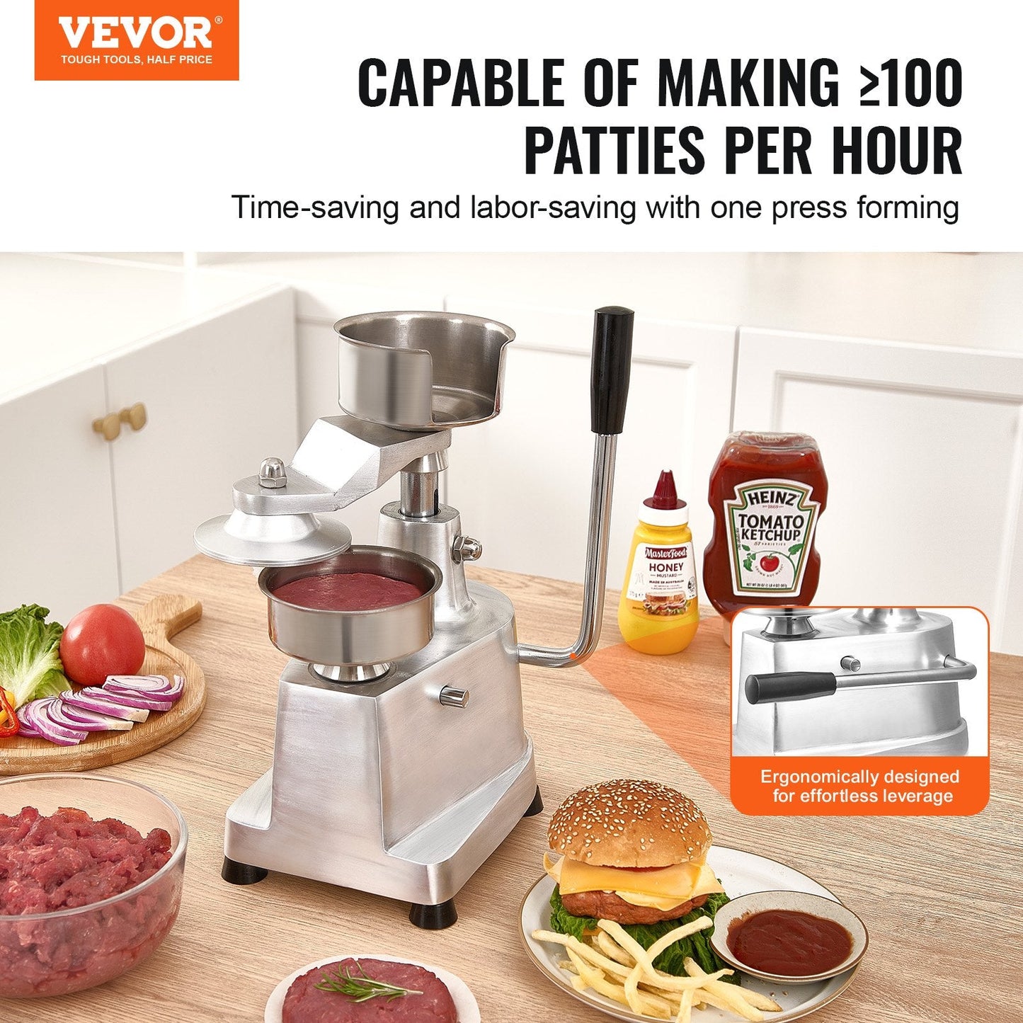 Heavy Duty Commercial Patty Maker, 100mm Burger Press with 1000 Papers