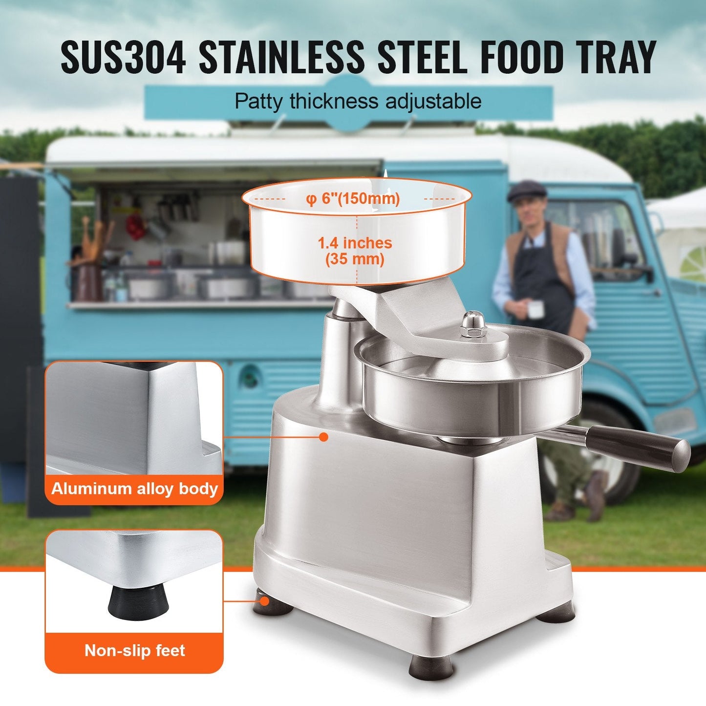 Heavy Duty Commercial Burger Press, 15cm Patty Maker with 1000 Papers