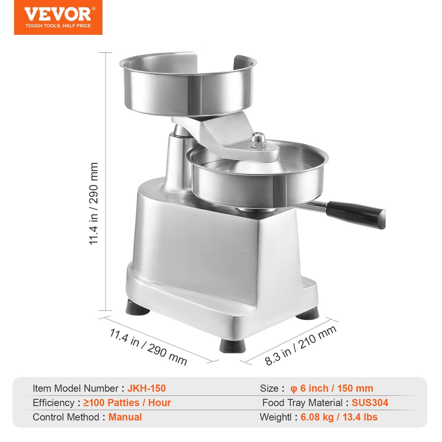 VEVOR Commercial Burger Patty Maker, 150mm Hamburger Beef Patty Maker, Heavy Duty